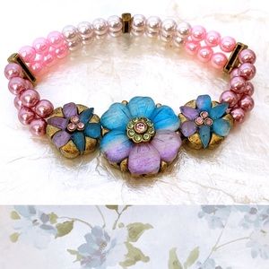 Cookie Lee Pastel Floral Pearl Stretch Bracelet